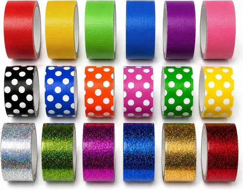 GiftExpress 18 cintas adhesivas de colores surtidos, cintas holográficas de lunares – Cintas de colores brillantes multiusos para días festivos para