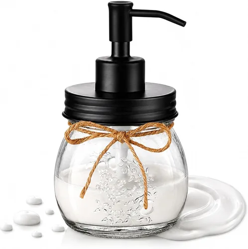 Amolliar Dispensador de jabón líquido en tarro Mason de 10 onzas, bomba y tapa de acero inoxidable, bonita decoración de granja para cocina, baño,
