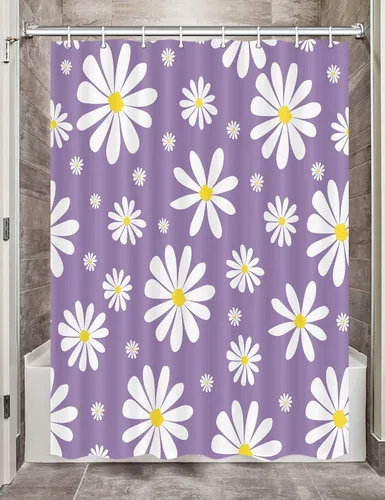 Miniatura 16 de Cortina de ducha con diseño floral de margaritas azules para caravana, remolque, baño, lindo juego de cortinas de ducha de tela estrecha y corta