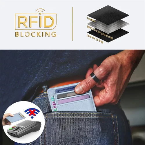 Miniatura 83 de Travelambo billetera mediana y minimalista de cuero para bolsillo frontal, con bloqueo de interferencia de radiofrecuencia