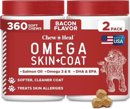 Miniatura 14 de Omega para perros – 180 deliciosos masticables suaves – Golosinas de aceite de salmón para la piel y el pelaje, alivio de la picazón – Mezcla