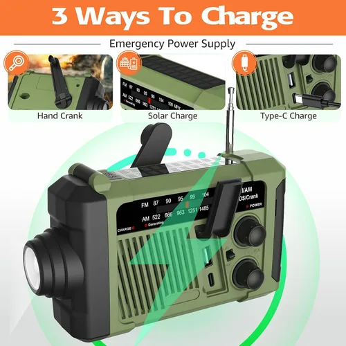Miniatura 4 de NOAA radio meteorológica alertas portátiles AM FM, radio de emergencia al aire libre solar/manivela/carga USB, funciona con pilas, alarma