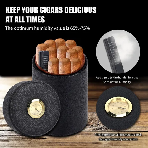 Miniatura 3 de Caja de humidor de cigarros de viaje con cortador de puros y juego de ponchera, forrado de madera de cedro, higrómetro y humidificador, regalos
