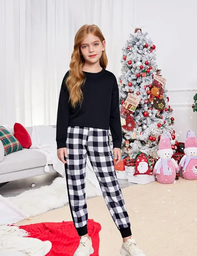 Miniatura 2 de Arshiner Conjunto de 2 piezas para niñas, camiseta corta de manga larga y pantalones de descanso con bolsillos