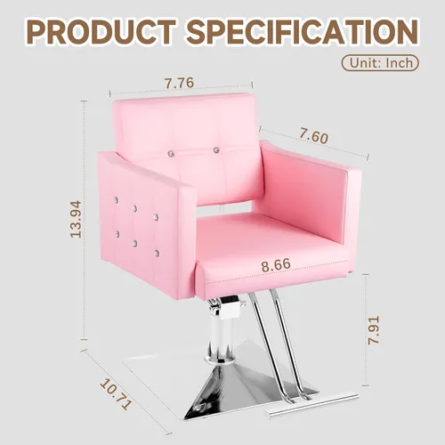 Miniatura 3 de Silla de salón rosa para estilista, silla de peluquería hidráulica ajustable en altura giratoria de 360 grados, sillón de peluquería para mujer