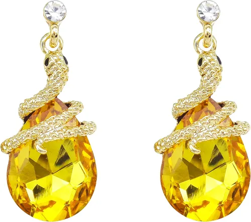 Miniatura 74 de Navachi Pendientes colgantes de gota de serpiente con forma de pera multicolor de cristal chapado en oro de 18 quilates