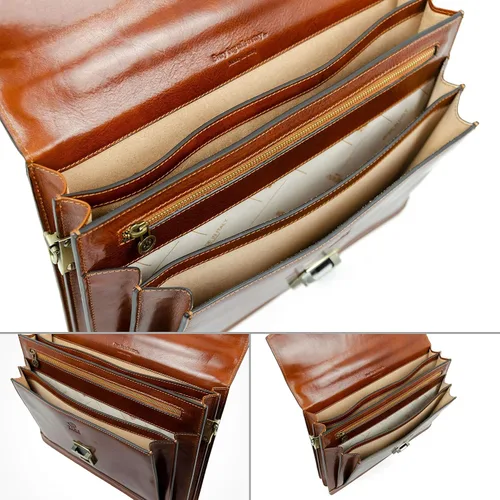 Miniatura 6 de Time Resistance Maletín de cuero para hombre, hecho a mano, bolsa italiana para laptop, funda elegante naranja marrón