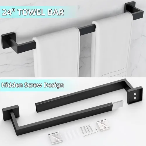 Miniatura 6 de Toallero de baño de 24 pulgadas, toalleros de 24 pulgadas para montaje en pared de baño, organizador de toallas de mano de acero inoxidable 304