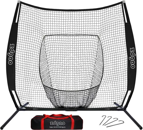 Miniatura 11 de Red de práctica de béisbol y softbol de 7 x 7 pies, red de béisbol portátil para batear, golpear, lanzar viene con bolsa de transporte, Negro