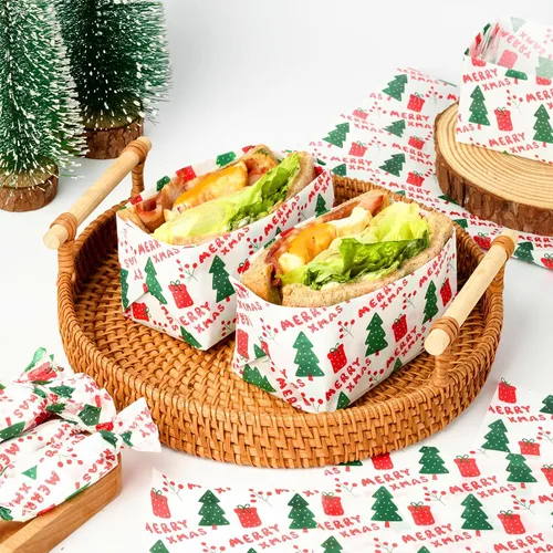 Miniatura 6 de Ocmoiy 100 hojas de papel encerado de Navidad de 10 x 10 pulgadas, papel de regalo para sándwich, pergamino decorativo de colores para envolver