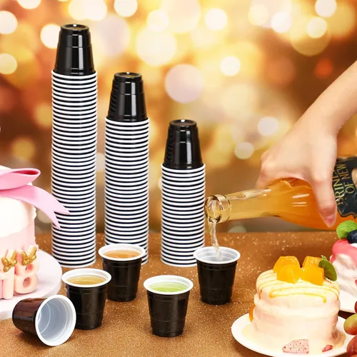 Miniatura 4 de 200 vasos de plástico de 2 onzas para degustación de vino, whisky, alimentos, graduación, boda, baby shower, fiesta, beber cerveza (color negro)