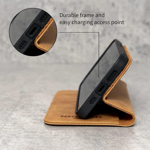 Miniatura 4 de Porter Riley - Funda de cuero para Samsung Galaxy S22. Funda de piel auténtica con soporte, cartera/cubierta (bronceado)