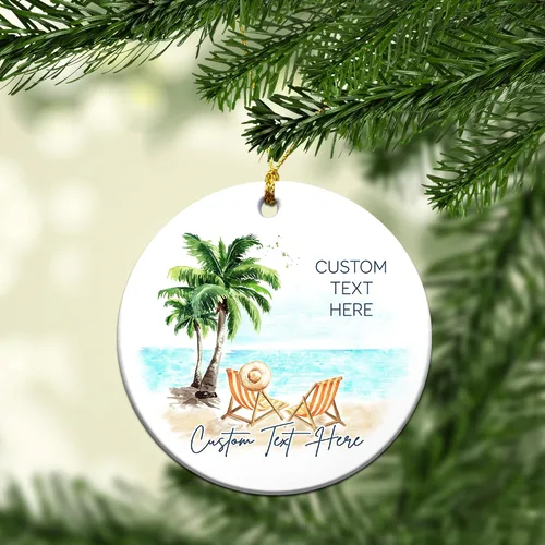 Miniatura 4 de Adorno de Navidad personalizado para parejas - Texto personalizado, lindo adorno de playa, vacación memorable, recuerdo de boda, casados en Hawái