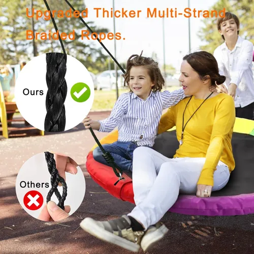 Miniatura 6 de Columpio de árbol de platillo de 40 pulgadas para niños, capacidad de peso de 500 libras, asiento de columpio de plataforma impermeable con cuerdas