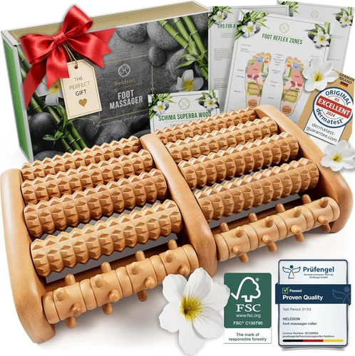 HELDSON® Rodillo masajeador de pies para alivio del dolor de fascitis plantar - Masaje de pies de madera debajo del escritorio - Dos masajeadores