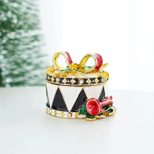 Miniatura 3 de YU FENG Cajas de adornos de Navidad con bisagras con diamantes de imitación con lazo y trompeta esmaltada decorativa