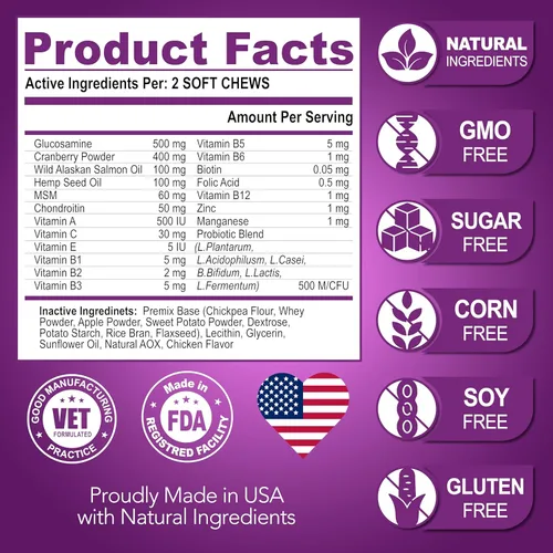 Miniatura 6 de Multivitamínico masticable con glucosamina para perros, vitaminas y suplementos para perros, multivitamínico para adultos mayores y cachorros, apoyo