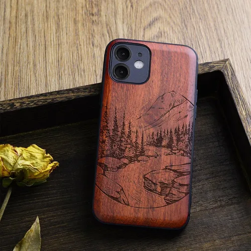 Miniatura 4 de Carveit Funda magnética de madera para iPhone 12 [madera natural y TPU suave negro] a prueba de golpes, funda de madera única compatible con MagSafe