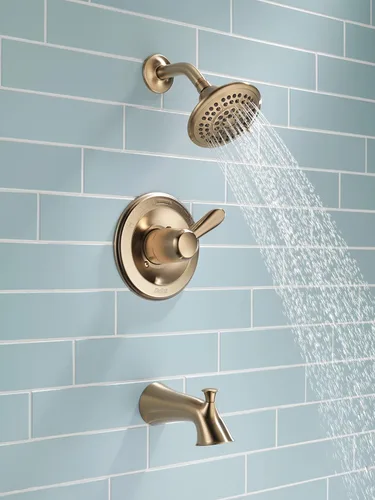 Miniatura 2 de Delta Faucet Lahara Serie 14 - Kit de molduras de bañera y ducha de un solo mango, grifo de ducha con cabezal de ducha de 5 pulverizaciones, bronce