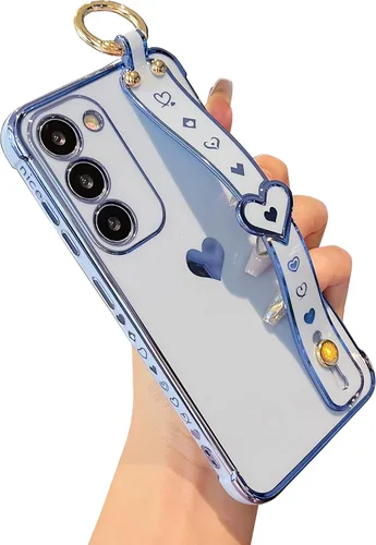 Miniatura 9 de DEFBSC Funda compatible con Samsung Galaxy S23, con borde galvanizado con correa para la muñeca, protección completa de la cámara, esquinas