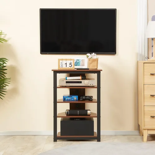 Miniatura 2 de HOMCOM Soporte multimedia con estante de audio de 4 niveles, estante de esquina para medios AV con gestión de cables para reproductores de DVD