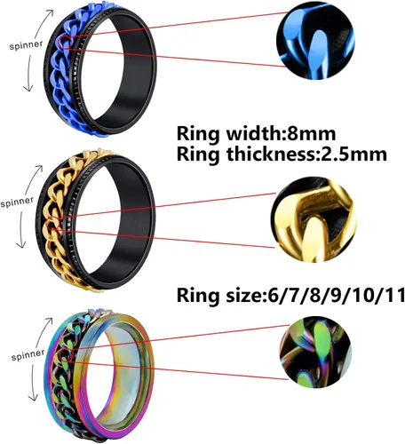 Miniatura 3 de Anillo giratorio de acero inoxidable de 0315in para la ansiedad para adolescentes niñas hombres anillos para aliviar el estrés y la ansiedad anillos