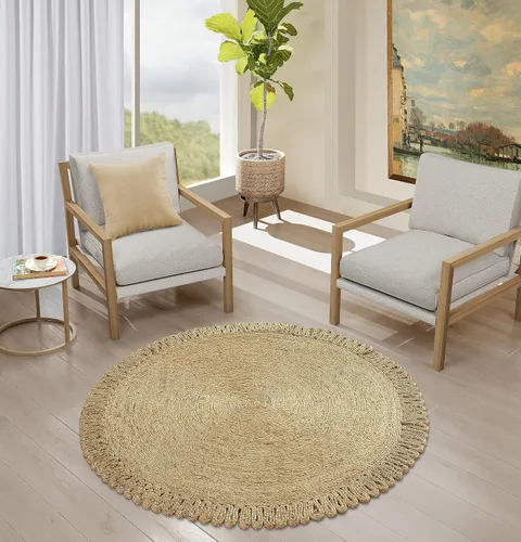Miniatura 2 de GRUHUM - Alfombra de yute tejida a mano, de 3', fibra natural, boho, suave, trenzada, rústica, vintage, beige, reversible y ecológica para casa