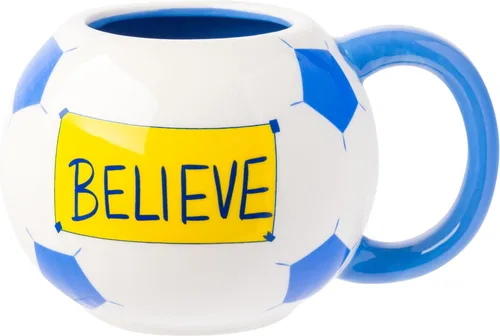 Silver Buffalo - Taza de cerámica esculpida en 3D con forma de balón de fútbol de Ted Lasso Believe, 20 onzas Balón de fútbol Believe de 20 onzas