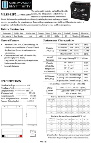 Miniatura 6 de Mighty Max Battery Ml18-12 - Batería SLA de 12 voltios 18AH F2 - Paquete de 2