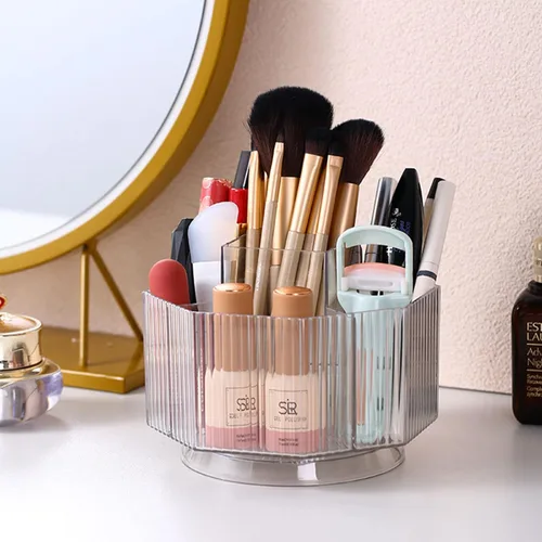 Miniatura 8 de LINFIDITE Organizador de maquillaje giratorio de 360° con soporte, caja de exhibición de cosméticos transparente, organizador de brochas