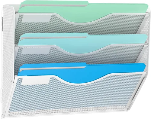 Miniatura 15 de Gawerk Organizador de archivos colgante de 6 niveles, soporte de malla para archivos de pared, estante para carpetas de papel con bandeja plana Negro