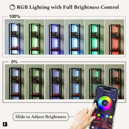 Miniatura 2 de FENLO Fancy Plus Estante de piso de 64 pulgadas para exhibición de curiosidades, con lámparas de luz LED regulables, esquinero resistente y con Negro
