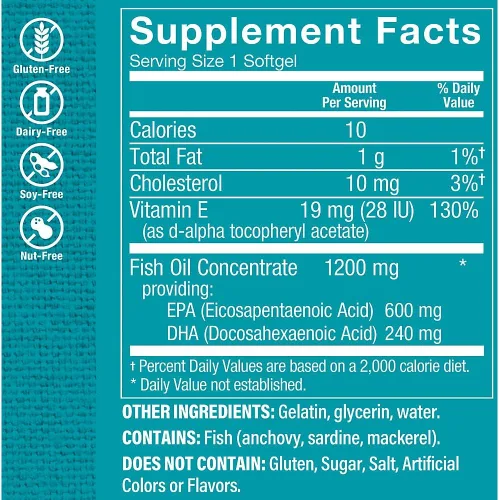 Miniatura 2 de The Vitamin Shoppe Aceite de pescado Omega 3 1100 mg cápsulas blandas de EPA y DHA, suplemento de aceite de pescado sin sabor para hombres