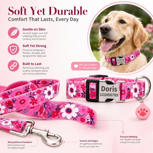 Miniatura 8 de Juego de collares de perro personalizados personalizados con correa de aire y soporte para etiqueta de aire con placa de identificación grabada