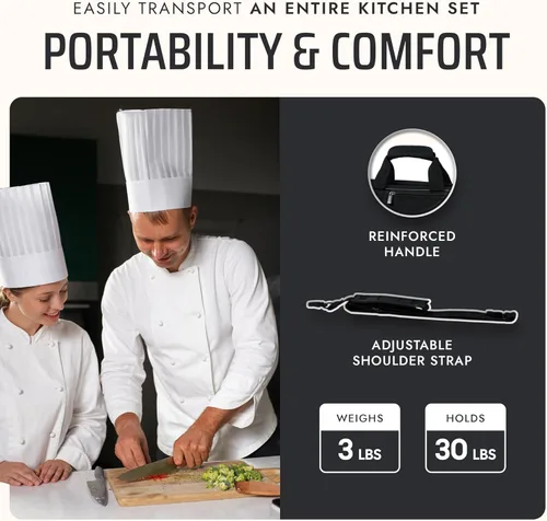Miniatura 5 de Asaya Bolsa para Cuchillos de Chef - 28 Bolsillos para Cuchillos y Utensilios de Cocina - Nylon Balístico Duradero, Herrajes de Acero Inoxidable
