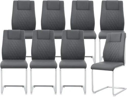 Miniatura 12 de cinkehome Juego de 4 sillas de comedor modernas de color negro con patas de metal plateado, silla lateral tapizada sin brazos con respaldo alto