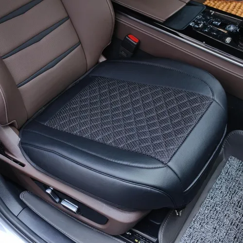 Suninbox Fundas de cuero para asiento de automóvil, solo para asiento delantero, alfombrilla de cojín negra para asiento de automóvil, ventilada