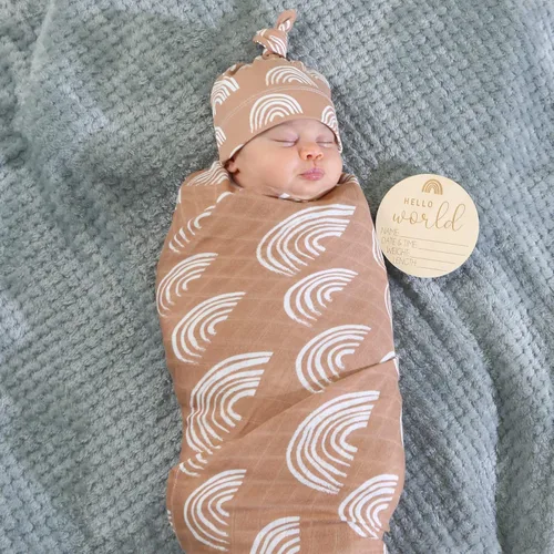 Miniatura 3 de BabyWhale Manta de muselina para envolver con sombrero y vincha con moño, juego de manta con estampado de animales para bebés niños y niñas, manta