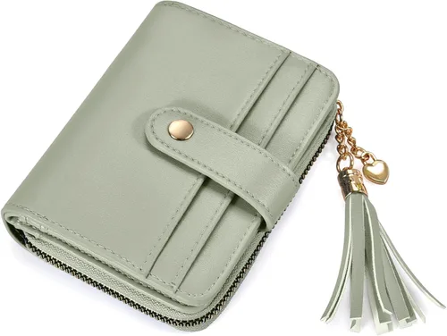 Miniatura 13 de oscaurt Cartera para mujer pequeña con bloqueo RFID, cartera de dos pliegues con tarjetero para tarjetas de crédito, ventana para identificación