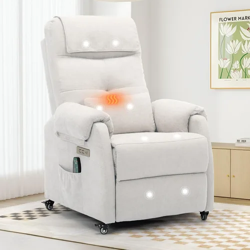 Korser Silla reclinable eléctrica para adultos, reclinable para espacios pequeños con rodillos, silla eléctrica con masaje y calor, puerto de carga