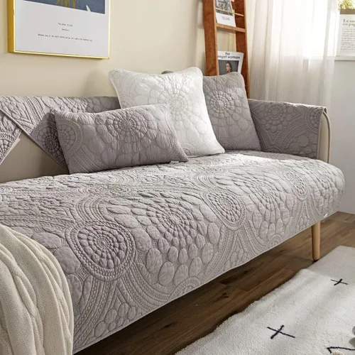 Miniatura 12 de vctops Funda de Sofá con Bordado de Círculo Bohemio de Color Sólido de Algodón Acolchado Antideslizante Fundas de Sofá Seccional Funda de Sofá