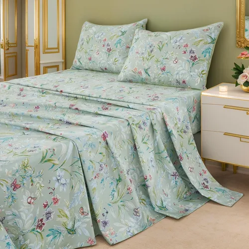 Miniatura 36 de Brandream Juego de sábanas tamaño King con estampado floral lujoso estilo bohemio con medallón azul y estampado de cachemira, colección de ropa