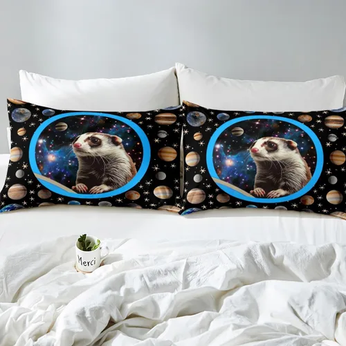 Miniatura 5 de Funda de edredón de conejillo de indias, tamaño Queen, juego de ropa de cama de planeta del universo de hurón para niños y niños, funda de edredón