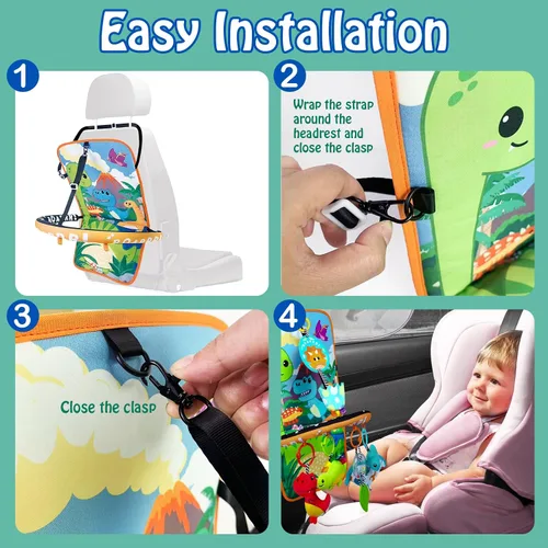 Miniatura 6 de Asiento de automóvil para bebé, juguetes de dinosaurios, juguete de doble cara para asiento de automóvil infantil con juguetes de peluche, espejo