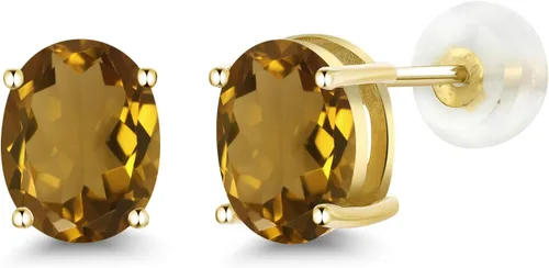Miniatura 210 de Gem Stone King Aretes de oro de 14 quilates con piedra natal ovalada de 0.315 x 0.236 in Aretes de oro para mujer