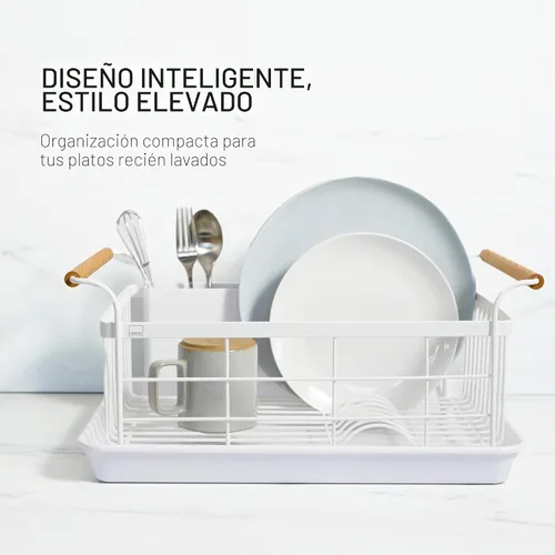 Miniatura 2 de Yamazaki Home Escurridor de Platos – Escurridor de Platos Blanco Moderno para Encimera de Cocina con Bandeja Escurridora Extraíble y Soporte