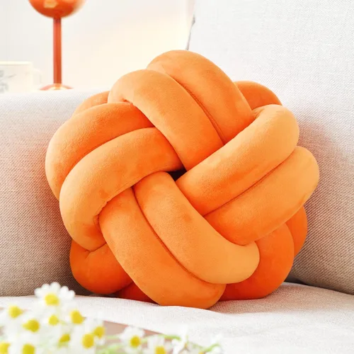 Miniatura 22 de Almohada de nudo de bola, cojín decorativo redondo para arrojar, almohada de felpa suave beige anudada de 8 pulgadas, cojín decorativo de nudo