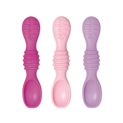Bumkins Juego de utensilios para bebé, cucharas de entrenamiento de silicona para sumergir, punta suave, autoalimentación, masticar, destete LED