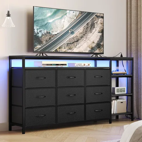 Miniatura 8 de BTHFST Soporte de TV para dormitorio con estación de carga y luces LED, centro de entretenimiento para TV de 60 pulgadas con 6 cajones de tela
