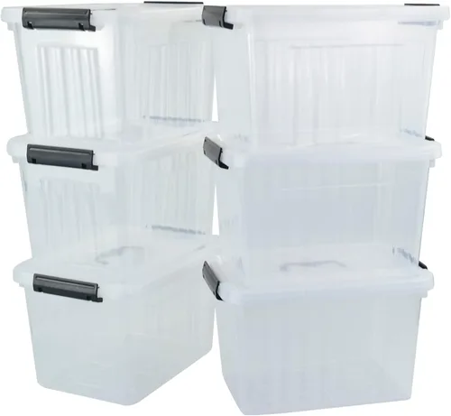 Miniatura 7 de Caja de almacenamiento transparente de plástico de 10 L, caja de plástico con tapa, paquete de 6 Clear Design, Locking Latch Lid, Convenient Top